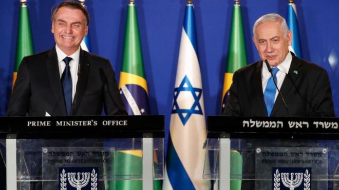 Benjamin Netanyahu e Jair Bolsonaro em Israel: contra o povo da Palestina