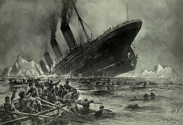 O RMS Titanic afundou na manhã de 15 de abril de 1912 no Atlântico Norte, quatro dias após o início de sua viagem inaugural. Era o maior navio de passageiros em serviço à época, com capacidade para 2208 passageiros