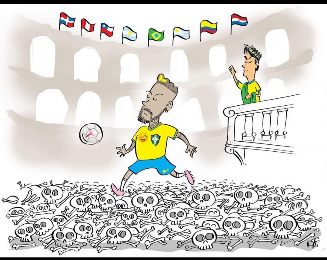 Bolsonaro promove a Copa América sobre um campo forrado de cadáveres