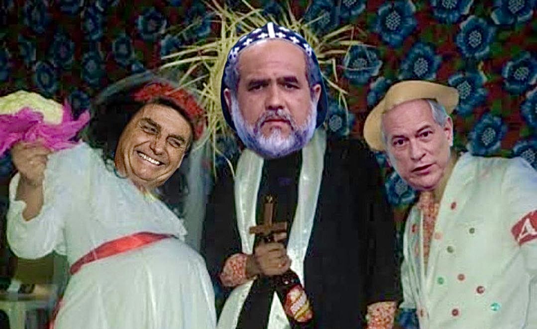O falso padre realiza o casamento entre Bolsonaro e Ciro Gomes. Imagem/Reprodução